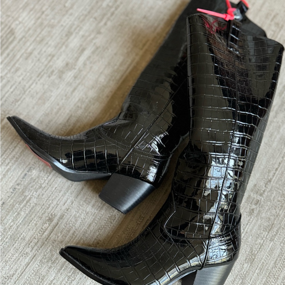 Matisse Black Croc-Embossed Knee-High Boots